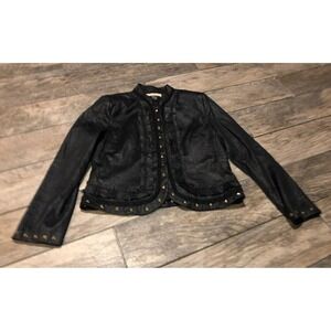 Calesas Womens Size Medium Black‎ Jacket Snap Button Faux Leather Studs